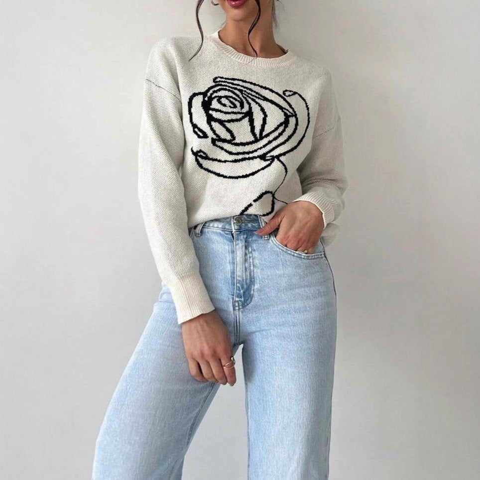 Damen Strickpullover mit floraler Stickerei Drune