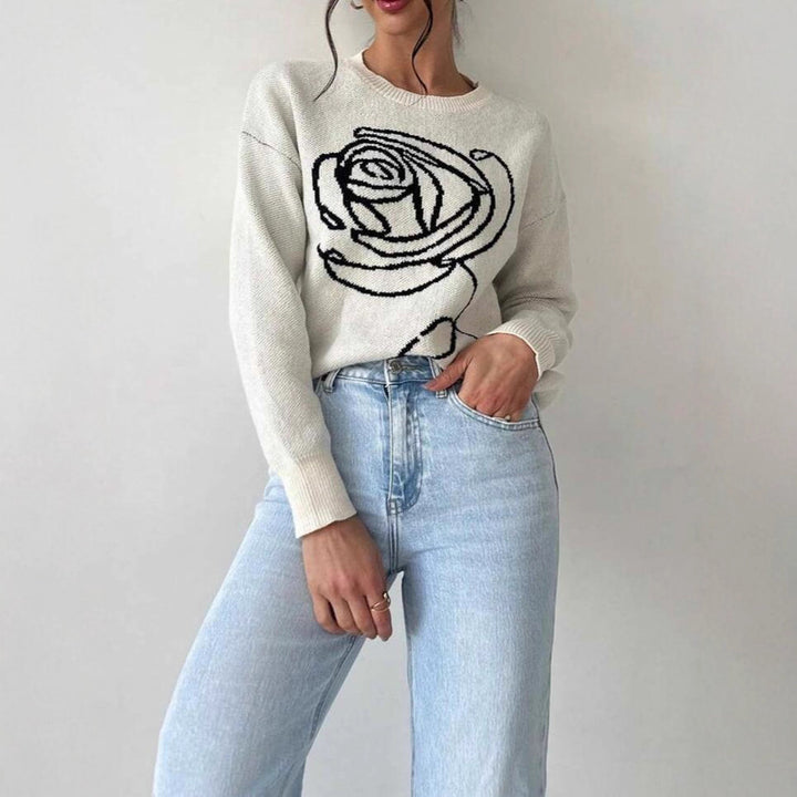 Damen Strickpullover mit floraler Stickerei Drune