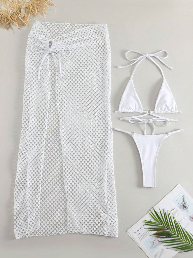 Damen Bikini-Set mit transparentem Netzrock und Triangel-Oberteil Drune