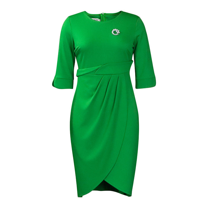 Damen elegantes Wickelkleid mit figurschmeichelndem Schnitt und dekorativer Brosche Drune
