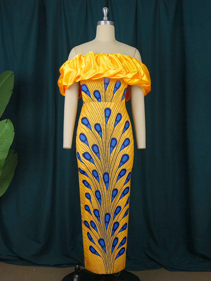 Damen Elegantes Abendkleid mit schulterfreiem Design und voluminösem Rüschensaum Drune