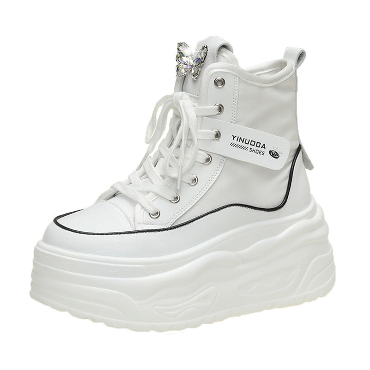 Damen nan Plateau-Sneaker mit hohem Schaft, Schnürung und Schmetterling-Brosche Drune