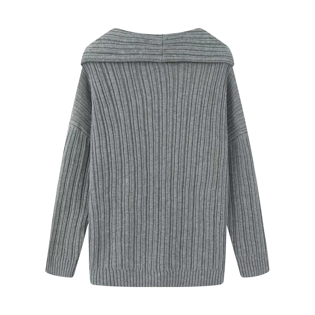 Damen lässiger Strickpullover mit weitem Rollkragen und Rippenstruktur Drune