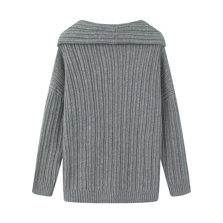 Damen lässiger Strickpullover mit weitem Rollkragen und Rippenstruktur Drune