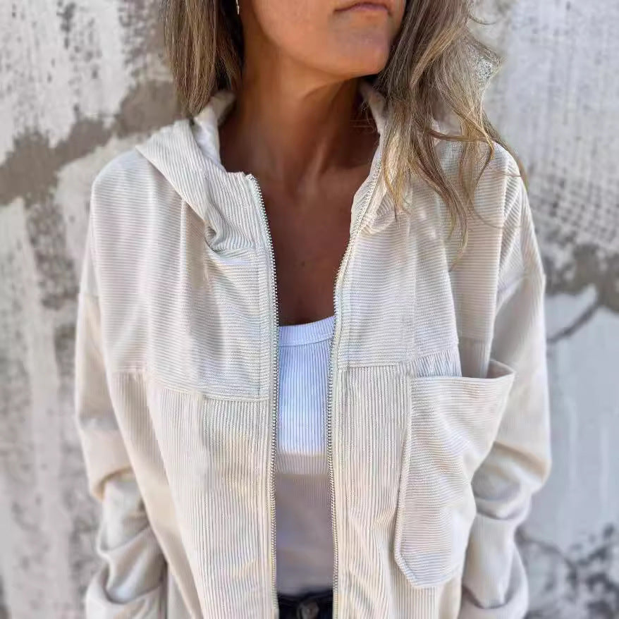 Damen leicht taillierte Cordjacke mit praktischen Taschen Drune