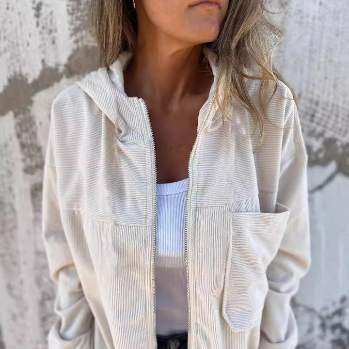 Damen leicht taillierte Cordjacke mit praktischen Taschen Drune