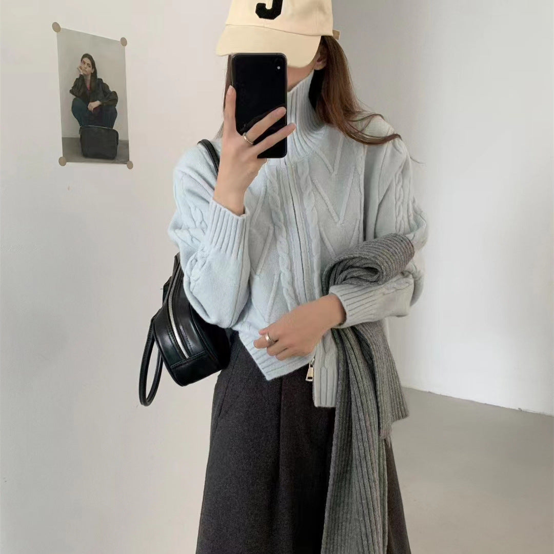 Damen Strickjacke mit Zopfstruktur und hohem Kragen Drune