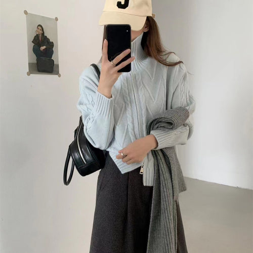 Damen Strickjacke mit Zopfstruktur und hohem Kragen Drune
