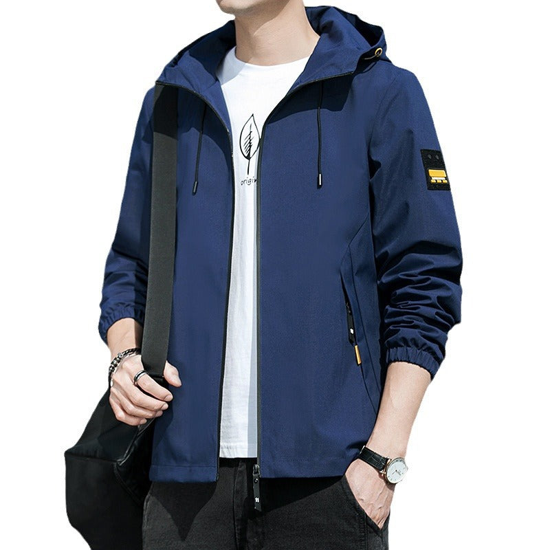 Herren sportliche Windjacke mit praktischem Reißverschluss und verstellbarer Kapuze Drune