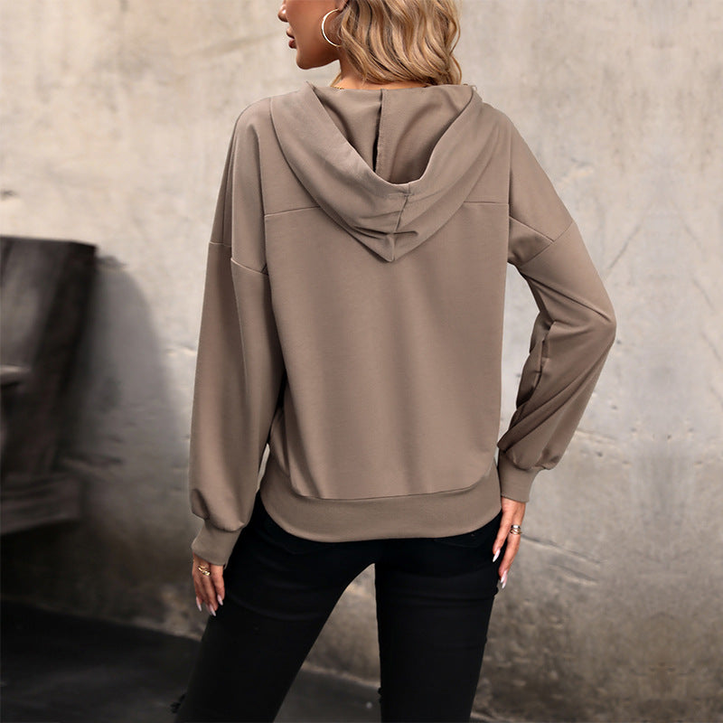 Damen gemütlicher Hoodie mit Knopfleiste und lässigem Schnitt Drune