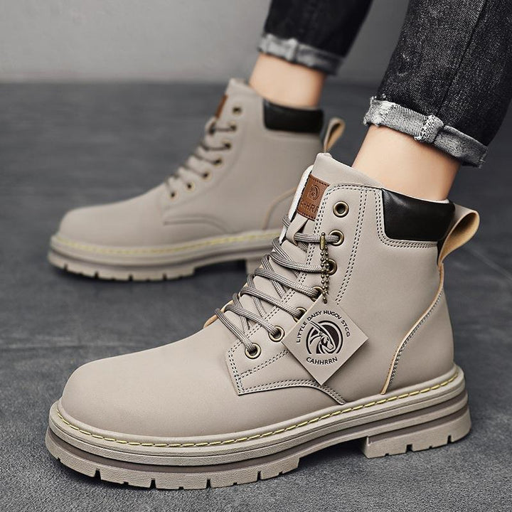 Damen Lederstiefeletten mit robustem Profil und Schnürung Drune