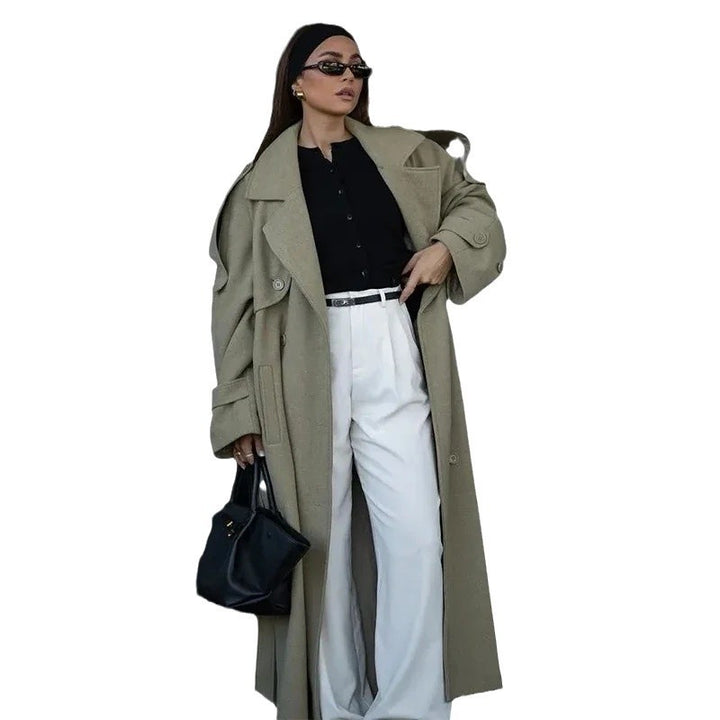 Damen Modischer Oversized-Mantel mit taillierbarem Gürtel Drune