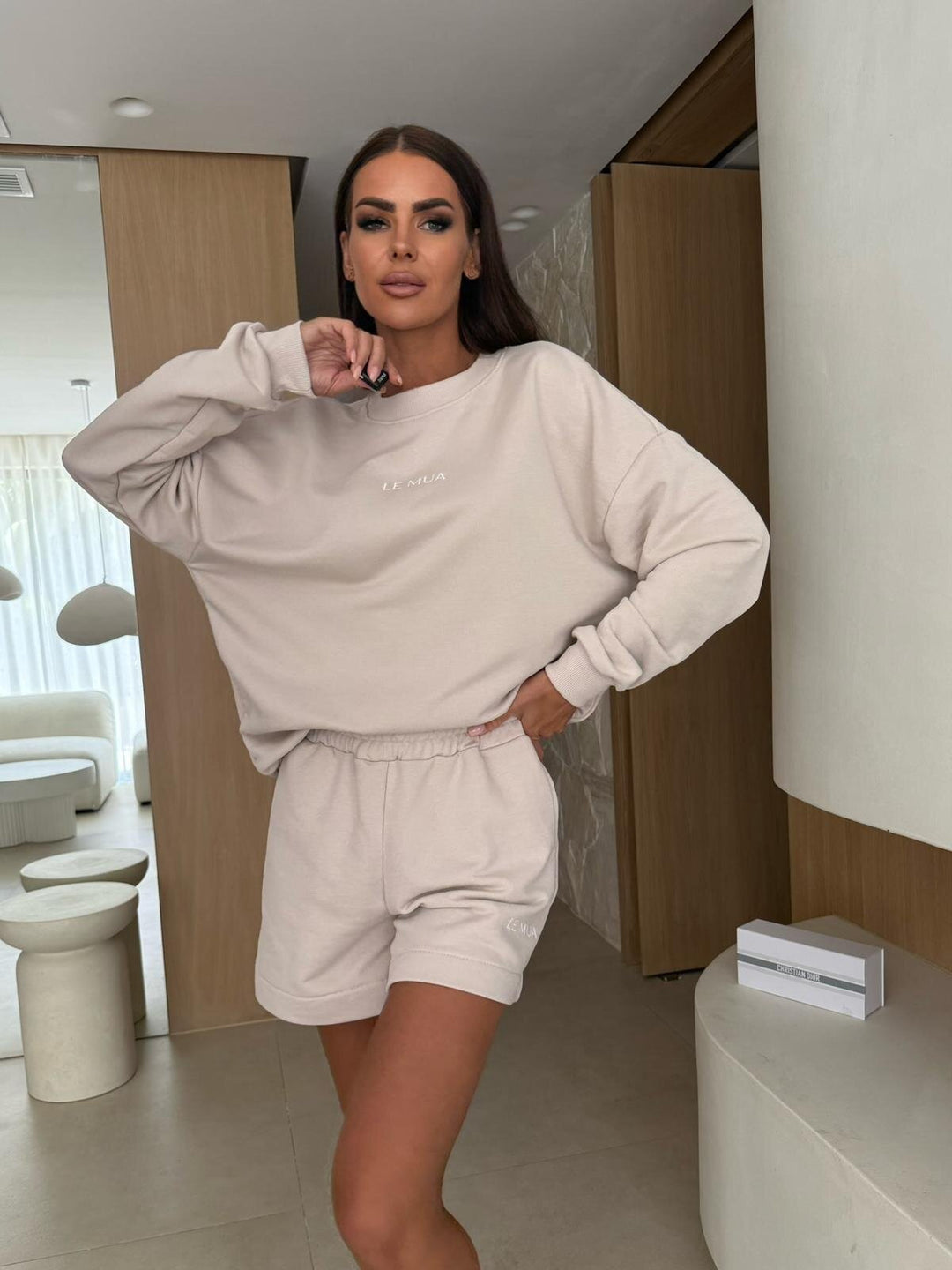 Damen lässiges Sweatshirt und Shorts-Set mit lockerer Passform Drune