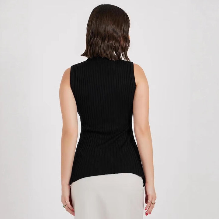 Damen Rollkragenpullover ohne Ärmel mit senkrechtem Rippenmuster Drune