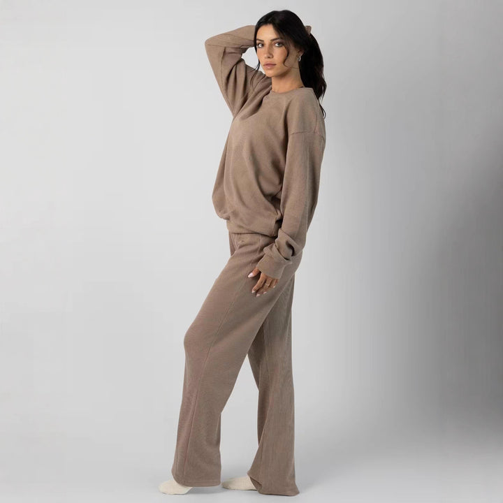 Damen Bequemes Waffelstruktur Freizeit-Set Drune