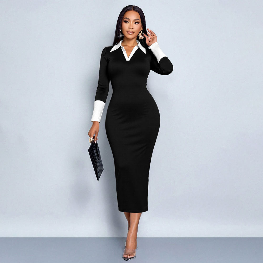 Damen Midi-Kleid mit elegantem Kragen und figurbetonter Silhouette Drune