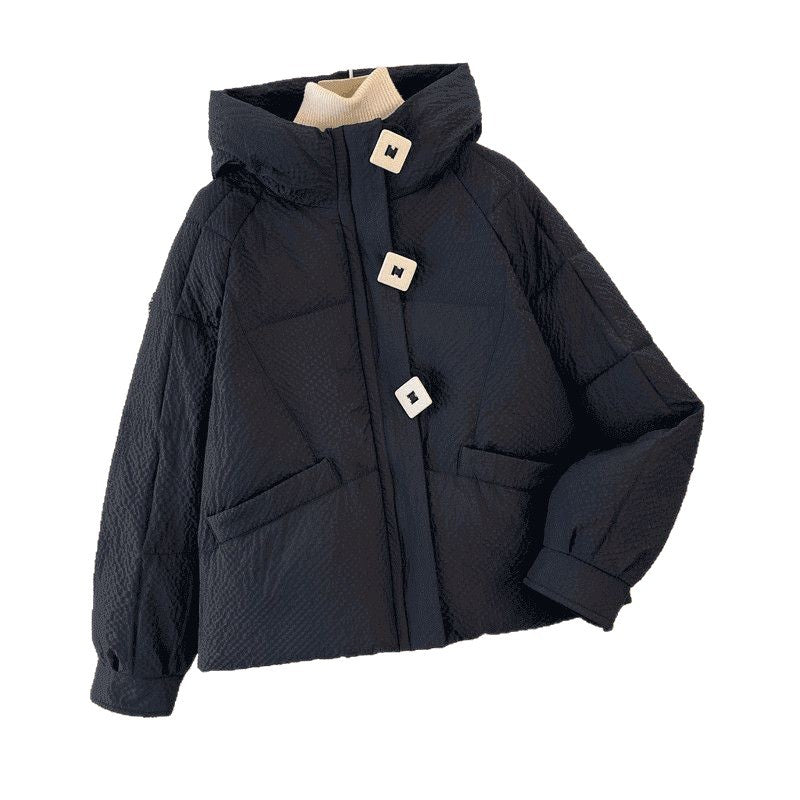 Damen Puffy Winterjacke mit Kapuze und dekorativen Knöpfen Drune