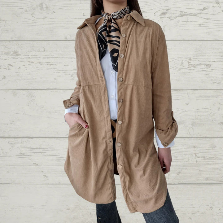 Damen Langarmhemdjacke mit strukturiertem Corddesign und praktischen Taschen Drune