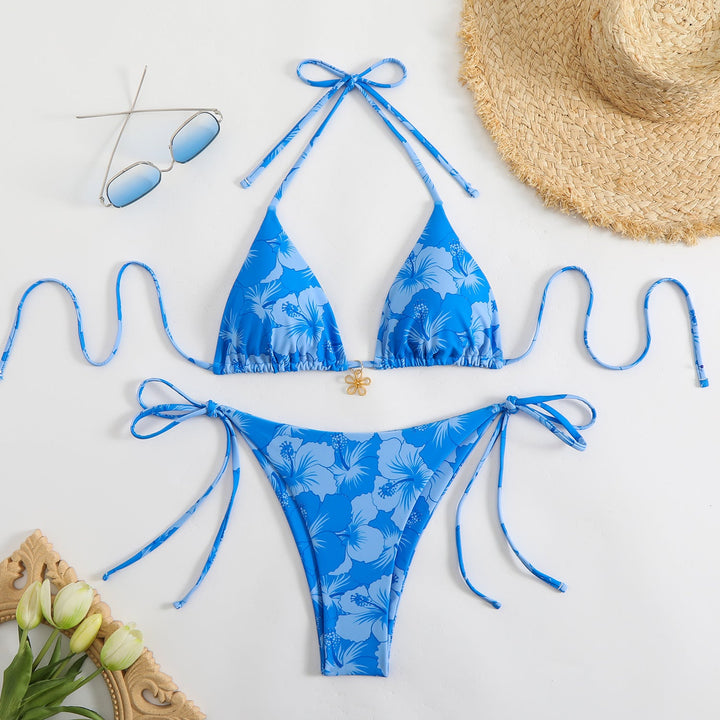 Damen Triangel-Bikini mit floralem Design und verstellbaren Trägern Drune