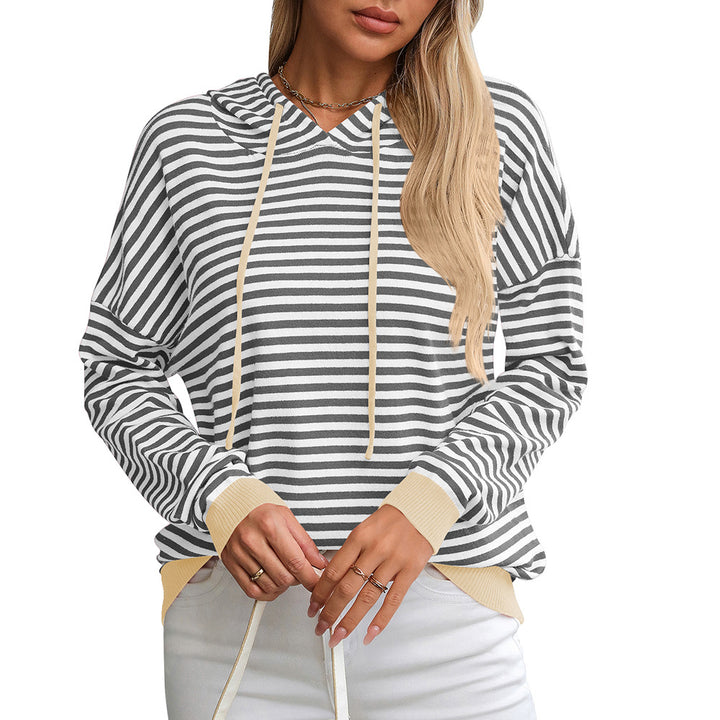 Damen gestreifter Hoodie mit lässigem Schnitt und kontrastierenden Details Drune