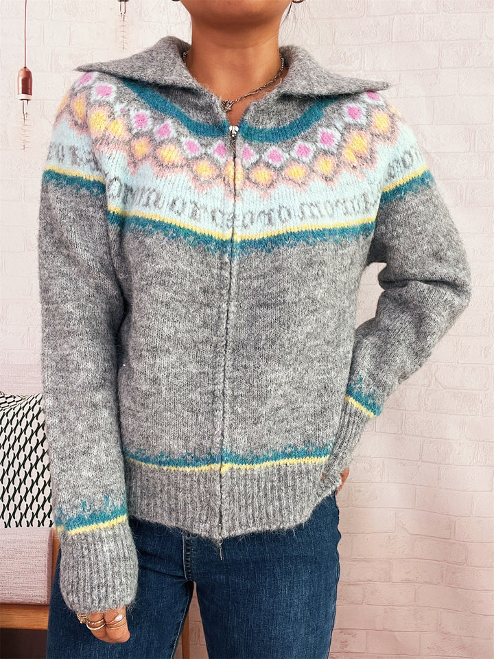 Damen Strickjacke mit buntem Muster und hochwertigem Reißverschluss Drune