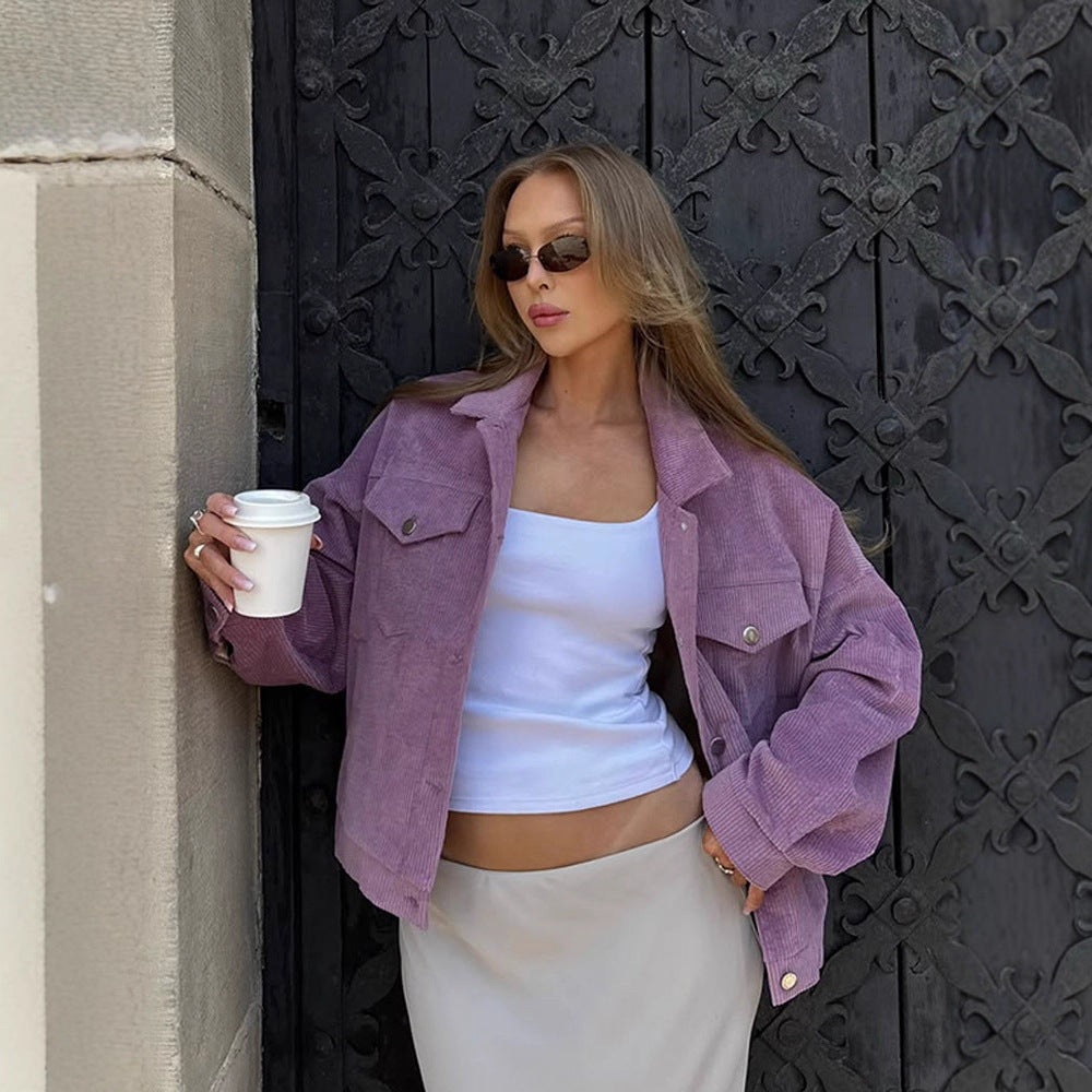 Damen Oversized Cordjacke mit praktischen Taschen und dezentem Streifenmuster Drune
