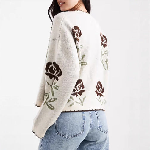 Damen Strickjacke mit floralem Design und eleganten Details Drune