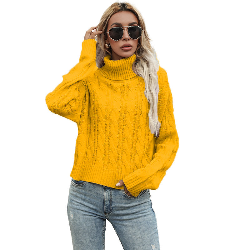 Damen Grobstrickpullover mit hohem Kragen und strukturiertem Zopfmuster Drune