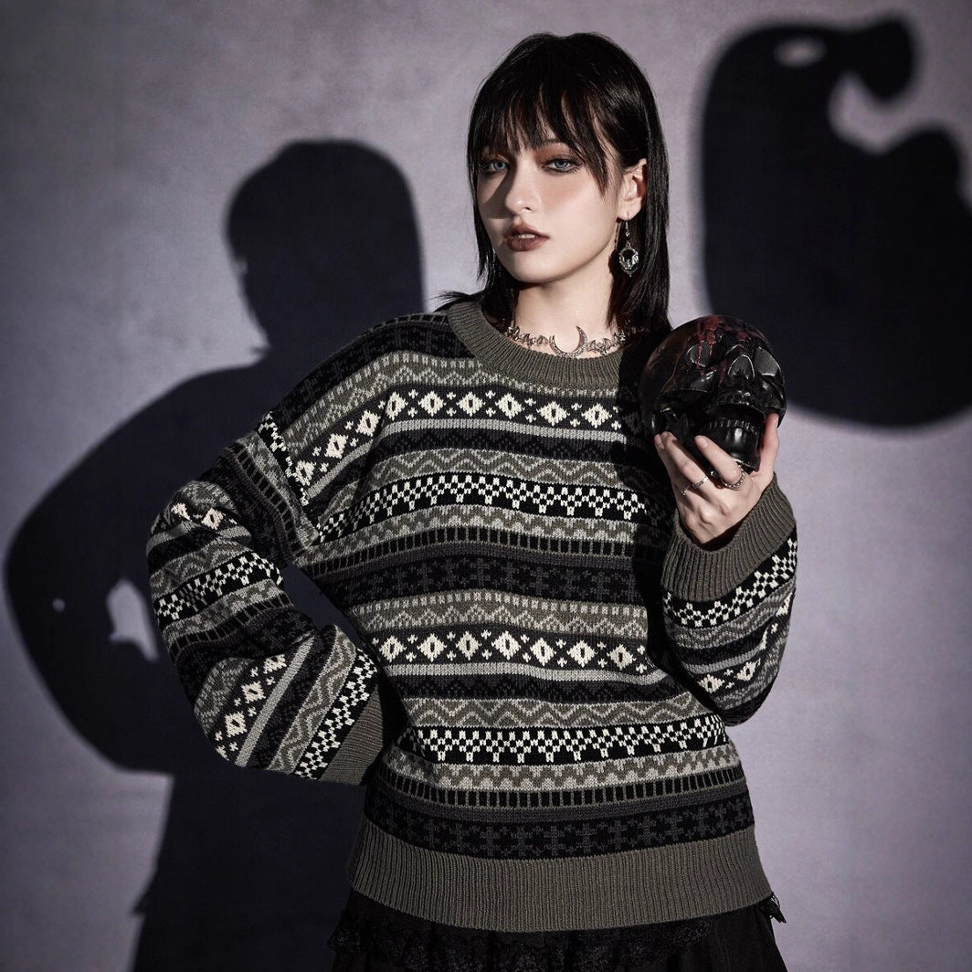 Damen modischer Pullover mit geometrischem Norweger-Muster und weichem Strickstoff Drune