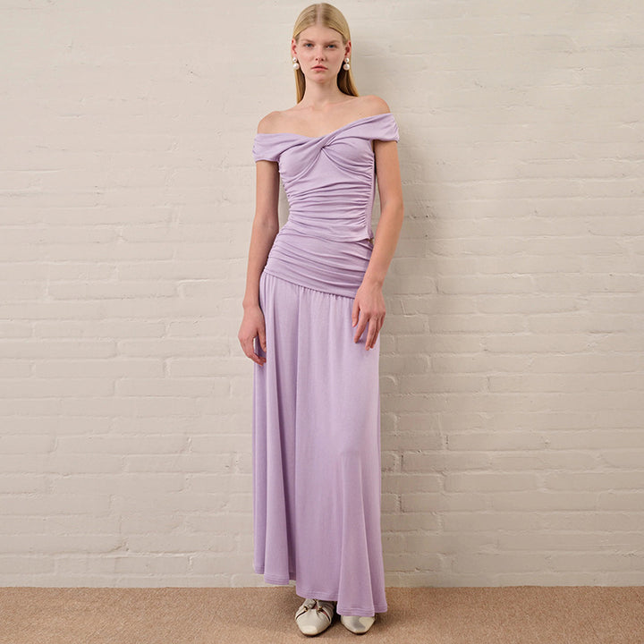 Damen Langarm-Maxikleid mit drapierten Details Drune