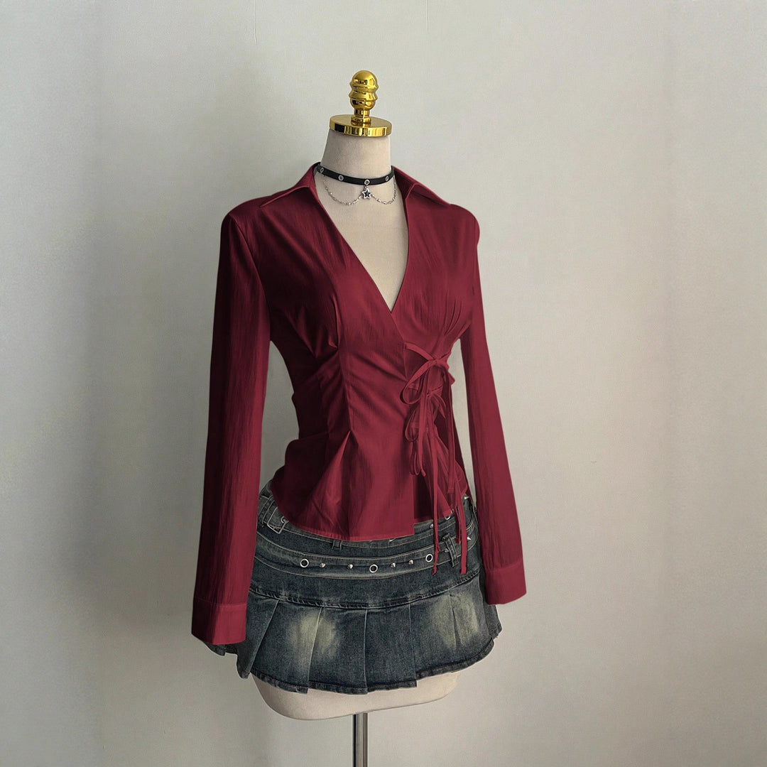 Damen Elegantes Wickeloberteil mit feinen Rüschendetails Drune