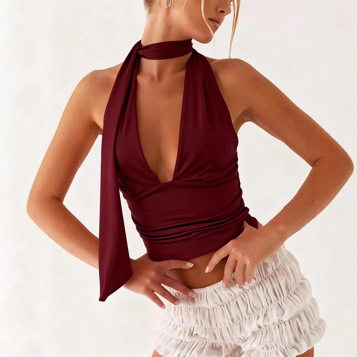 Damen Neckholder-Top mit tiefem Ausschnitt und Raffung Drune