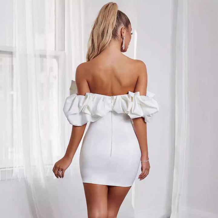 Damen Cocktailkleid mit voluminösen Rüschenärmeln Drune