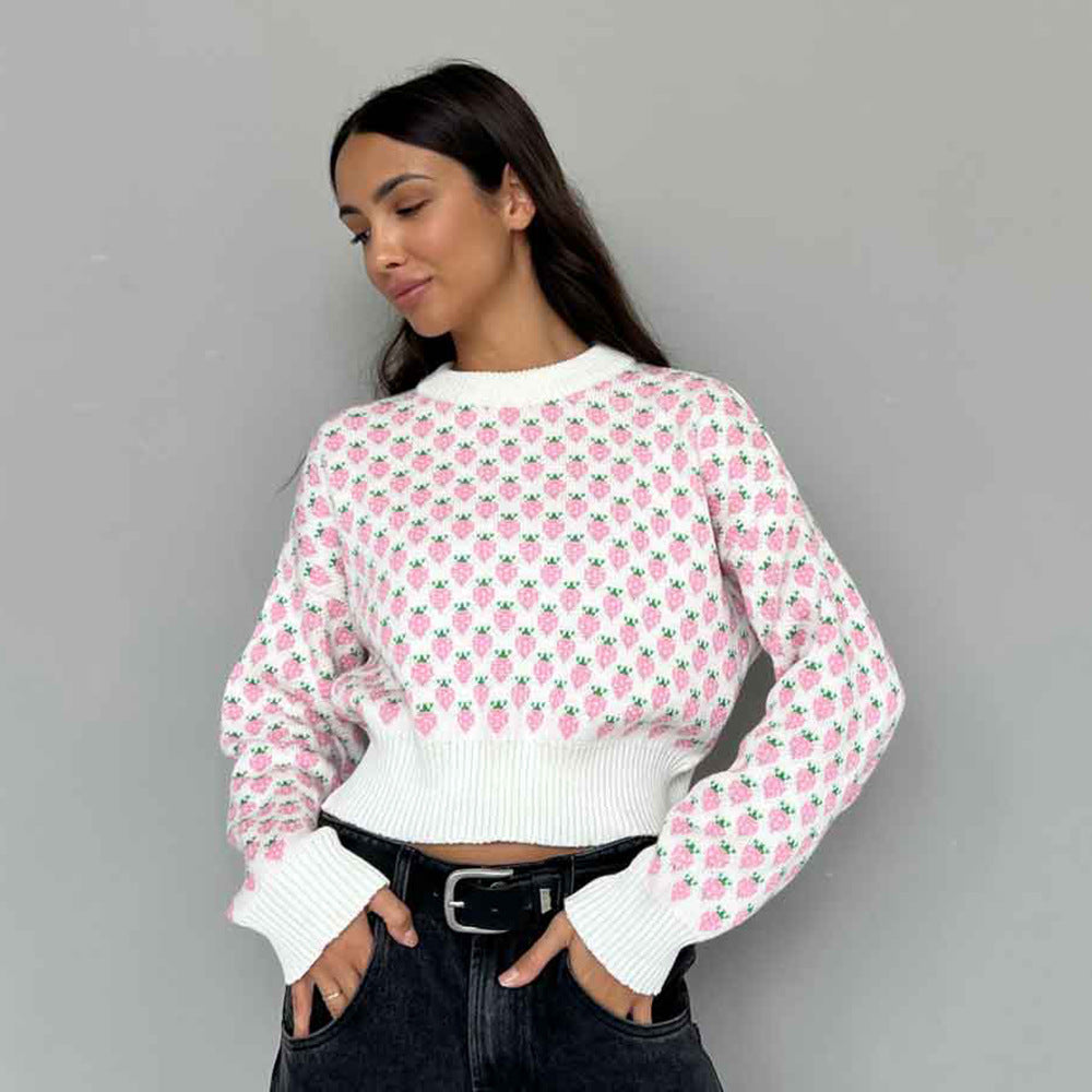 Damen modischer cropped Pullover mit floralem Muster Drune
