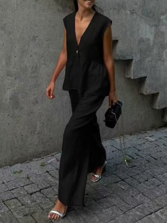 Damen Praktisches Leinen Set mit voluminösem Oberteil Drune
