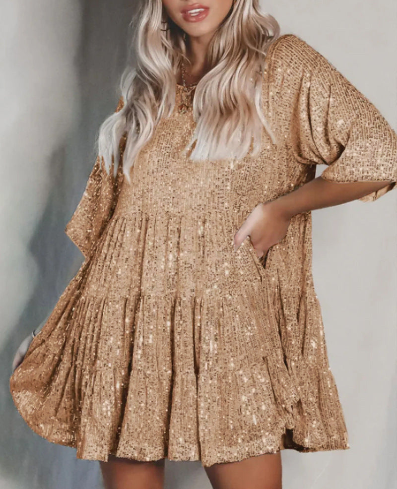 Damen funkelndes.Blusenkleid mit lockerer Passform Drune