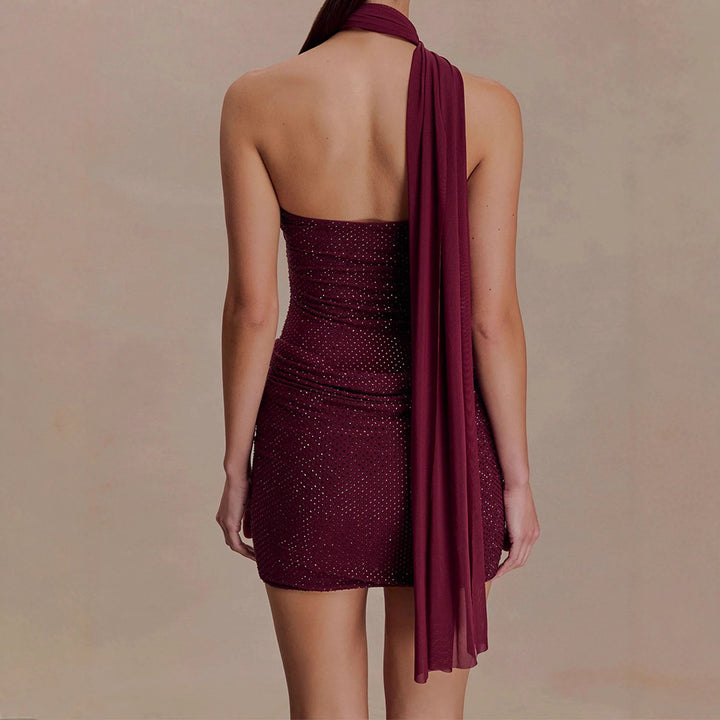 Damen Glamouröses Minikleid mit asymmetrischem Schnitt und funkelnden Details Drune