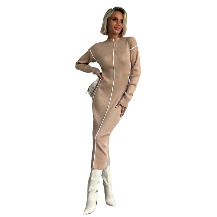 Damen Elegantes und figurbetontes Strickkleid mit Kontrastnähten Drune