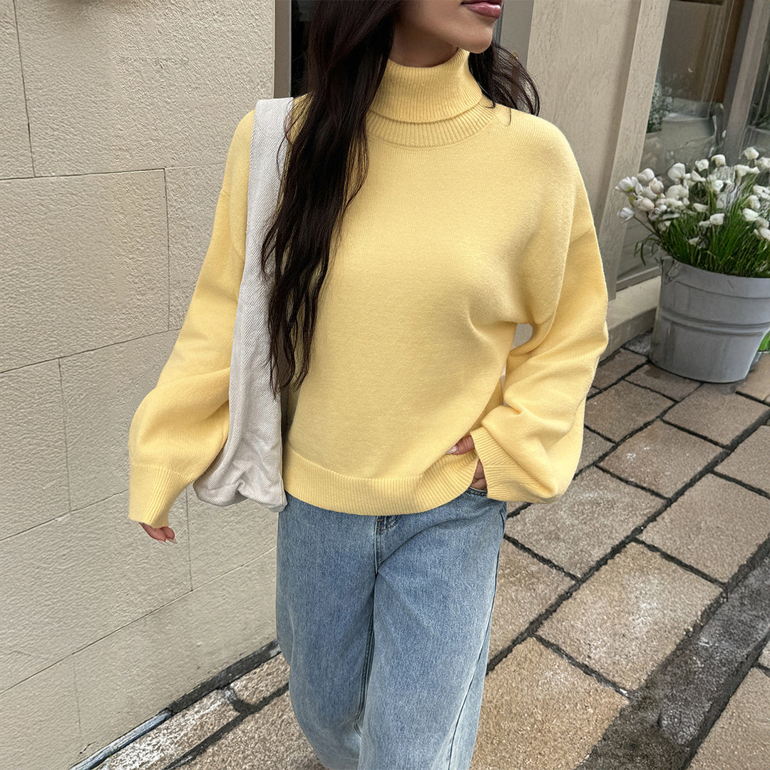 Damen gemütlicher Rollkragenpullover aus weichem Strick Drune