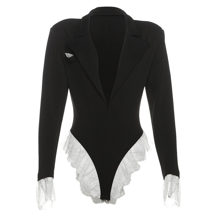 Damen Body mit raffiniertem Blazer-Stil und Spitzenbesatz Drune