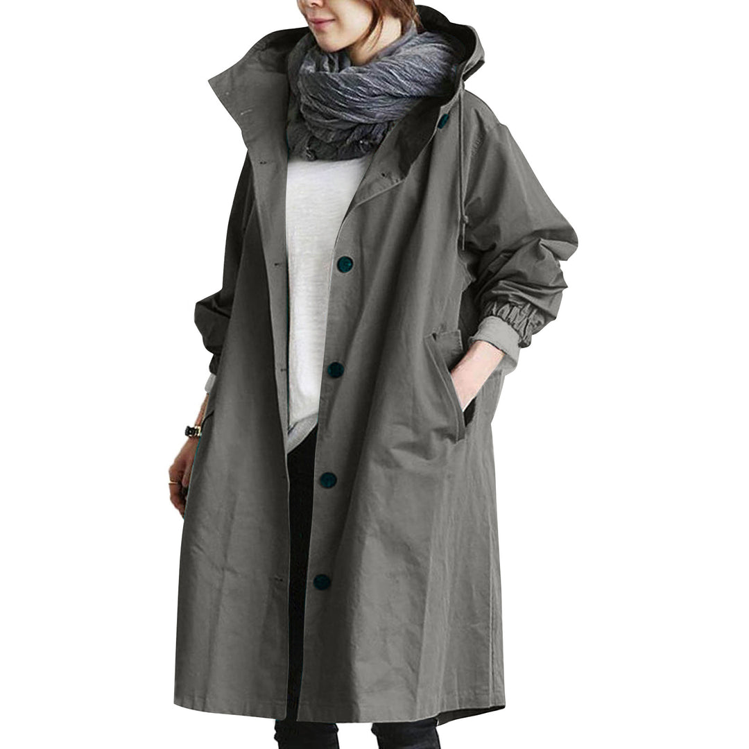 Damen nan leichter oversized Regenmantel mit Kapuze und verdeckter Knopfleiste Drune