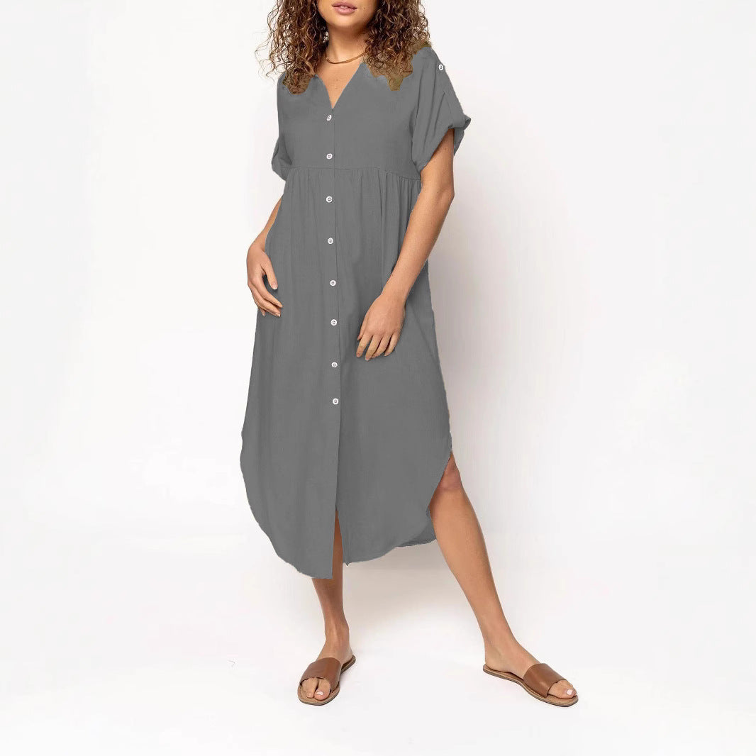 Damen Hemdkleid mit bodenlangem Schnitt und Knopfdetails Drune