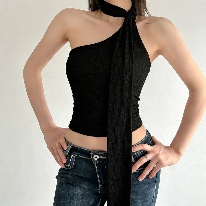 Damen asymmetrisches Top mit schickem Halsteil Drune