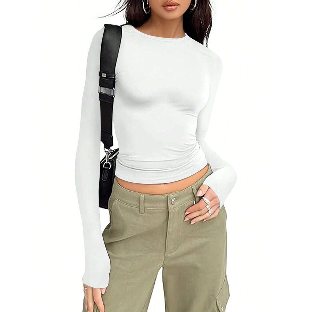 Damen langärmliges Basic Shirt mit elegantem Rundhalsausschnitt Drune