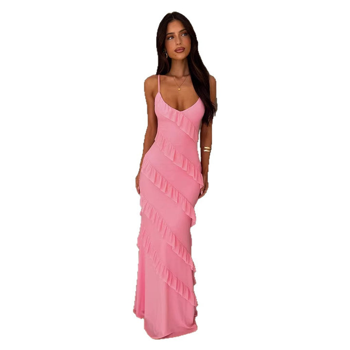 Damen Maxikleid mit elegantem Volantdesign und verstellbaren Trägern Drune