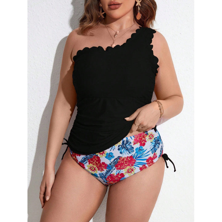 Damen Einseitiger Badeanzug mit Rüschendesign und Blumenmuster Drune