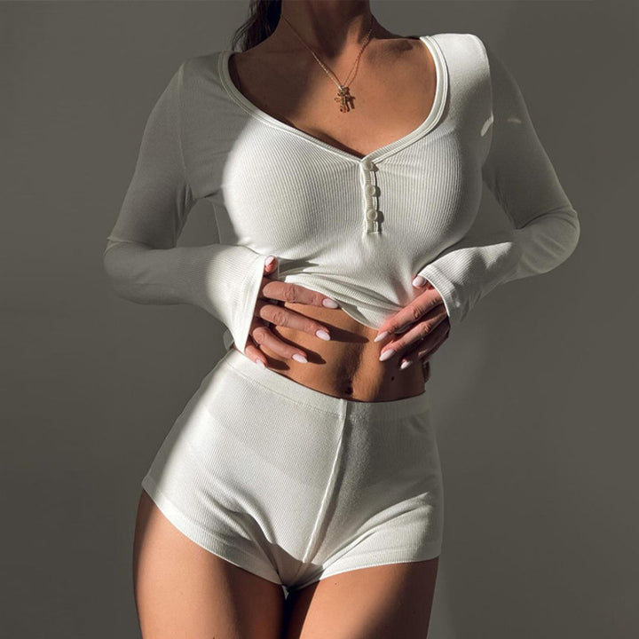 Damen Legeres Langarmoberteil und Shorty-Set Drune