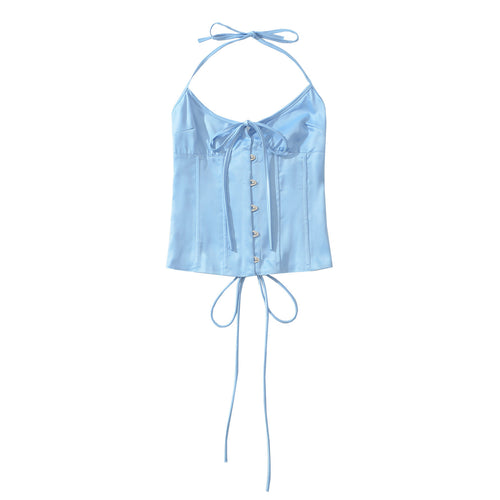 Damen Satin-Nachtkleid mit dekorativen Bindebändern und Knopfleiste Drune
