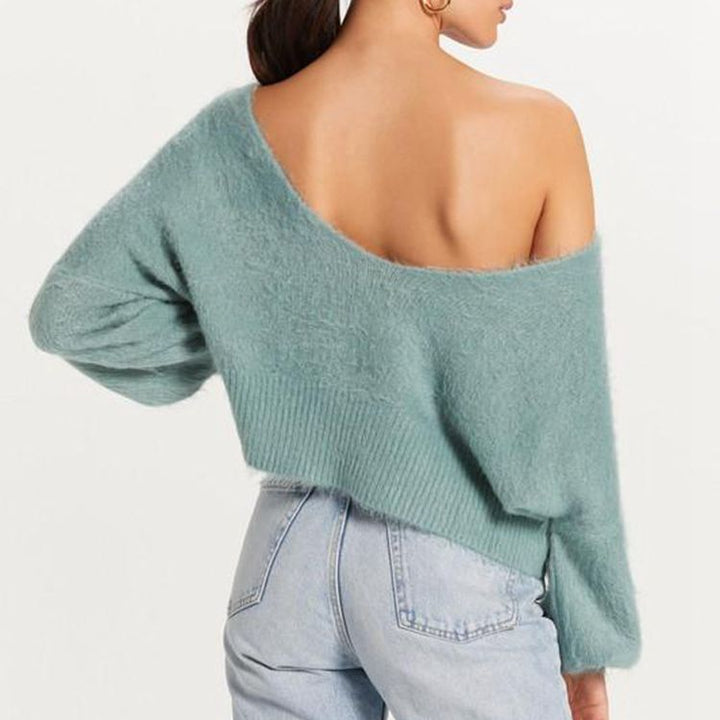 Damen Off-Shoulder Pullover aus weichem Mohairgemisch mit/voluminösen Ärmeln Drune