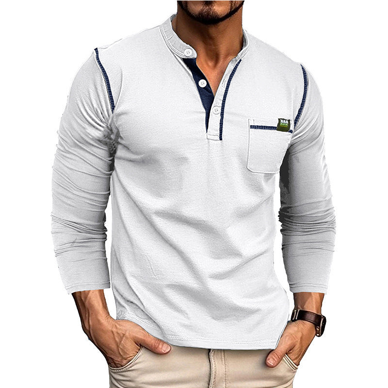 Herren Stylishes Langarmshirt mit Knopfleiste und Brusttasche Drune